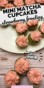 mini matcha cupcakes strawberry frosting pin