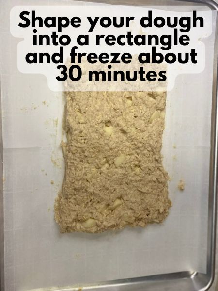 shape your vegan apple cinnamon scone dough into a rectangle and freeze