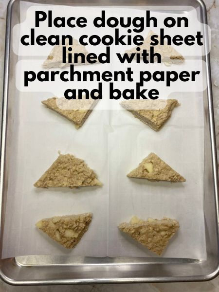 place wedges of scone dough on clean cookie sheet and bake