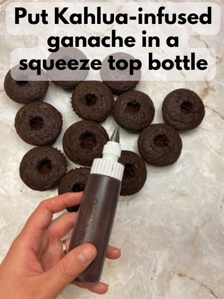 put Kahlua ganache in a squeeze top bottle