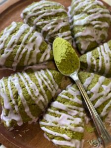 matcha scones with lavender glaze