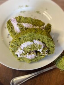 matcha roll cake with lavender filling