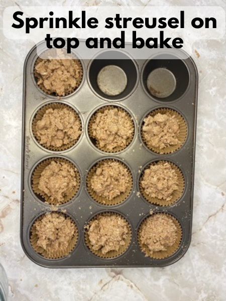 sprinkle streusel on top of muffin batter and bake