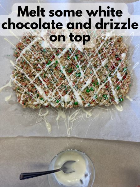 Christmas brown butter rice Krispie treats drizzled in white chocolate