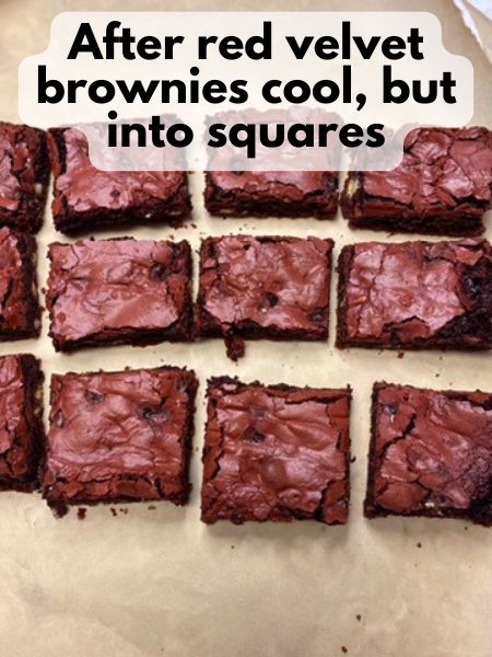 cut red velvet brownies into squares