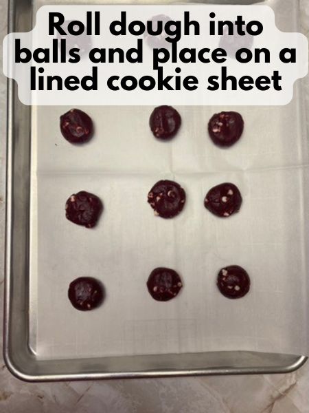 roll dough into balls and place on lined cookie sheet