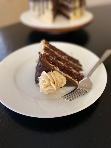 chocolate layer cake with Bailey's frosting