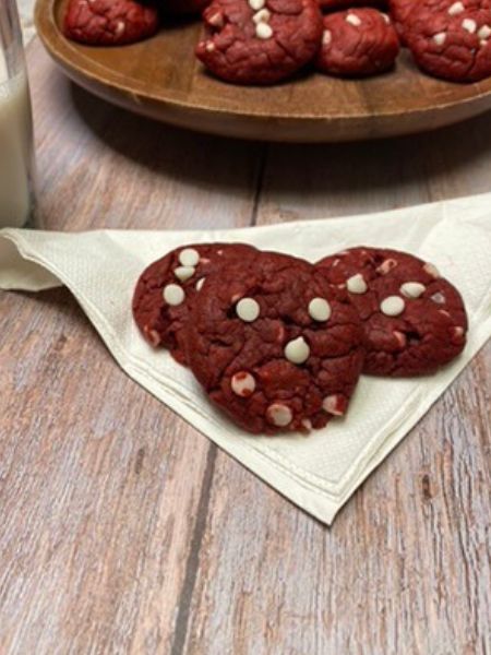 vegan red velvet cake mix cookies with white chocolate chips