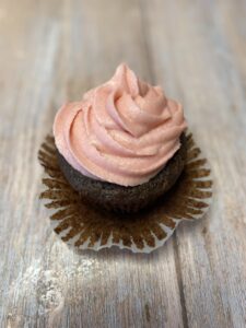 chocolate cupcake with raspberry frosting