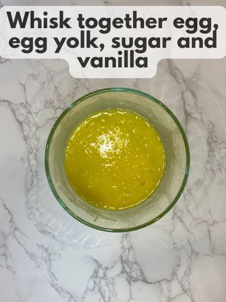 eggs, sugar and vanilla whisked together