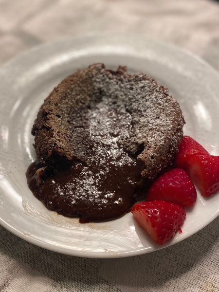 chocolate lava cake with strawberries