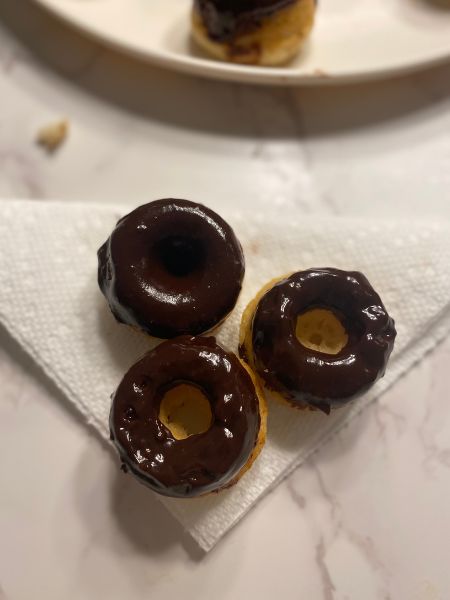 mini donuts with chocolate frosting