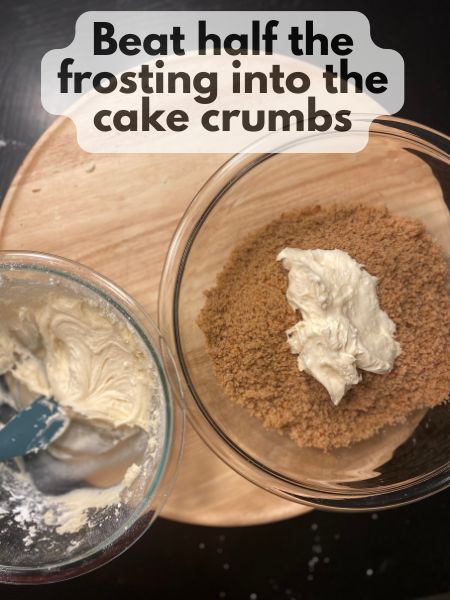 add frosting to cake crumbs