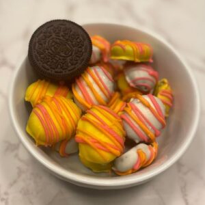 Easter egg Oreo balls in a bowl