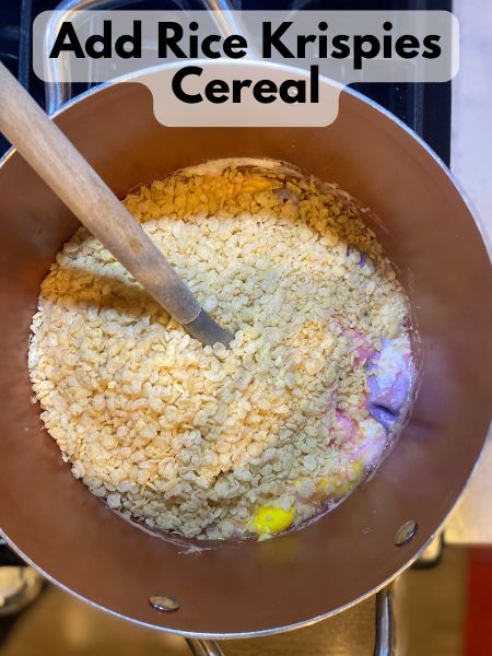 add rice krispies to melted Peeps