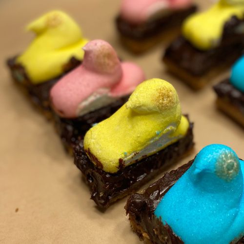 sliced Peeps s'mores bars