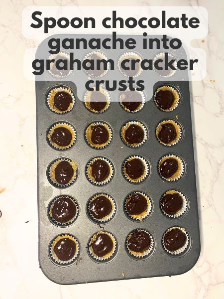 chocolate ganache poured over graham cracker crusts