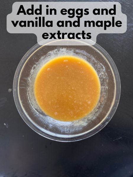 eggs, vanilla and maple extracts mixed into blondie batter
