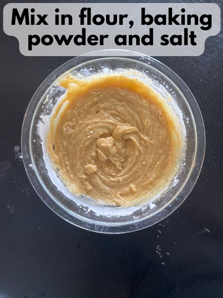 dry ingredients mixed into blondie batter