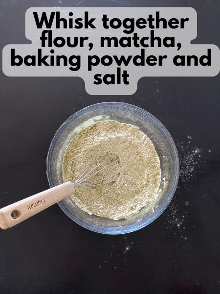 mixed dry ingredients for matcha biscotti