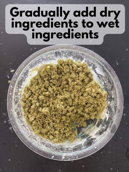 mixed wet and dry ingredients matcha biscotti