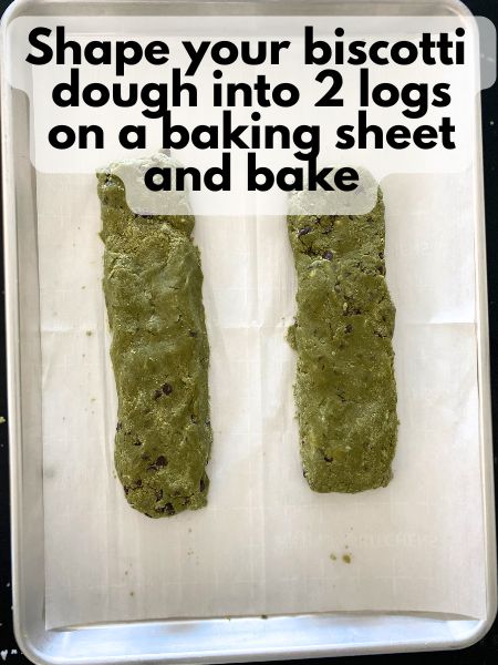 matcha biscotti dough shaped into logs