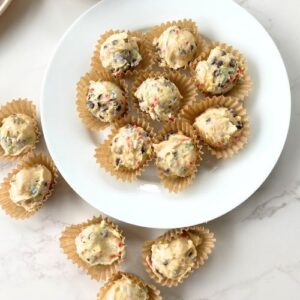 chocolate chip cookie dough balls on a plate