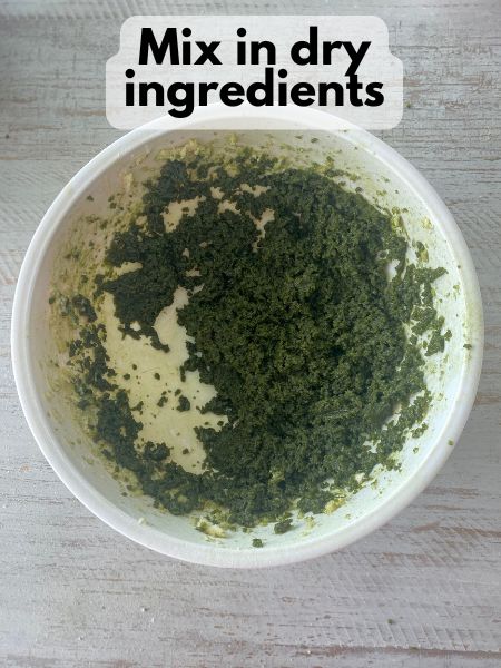 combined wet and dry ingredients matcha cookie dough balls