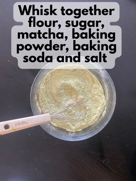 whisked together dry ingredients matcha donuts