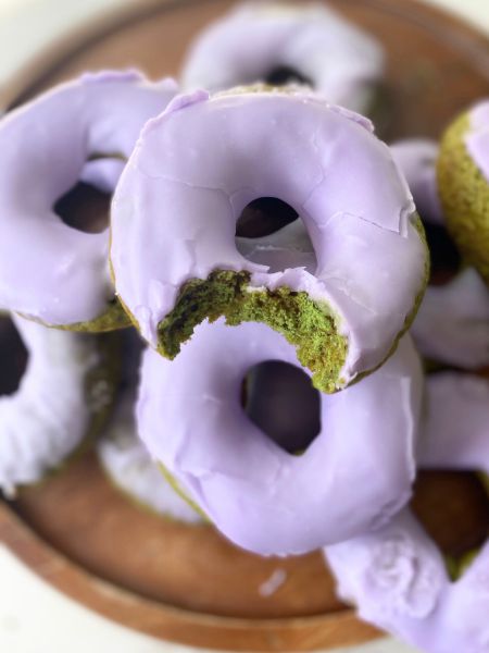 matcha donuts with lavender glaze