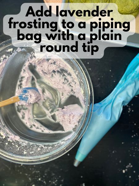 lavender frosting in piping bag