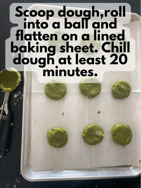 matcha sugar cookies sitting on baking sheet