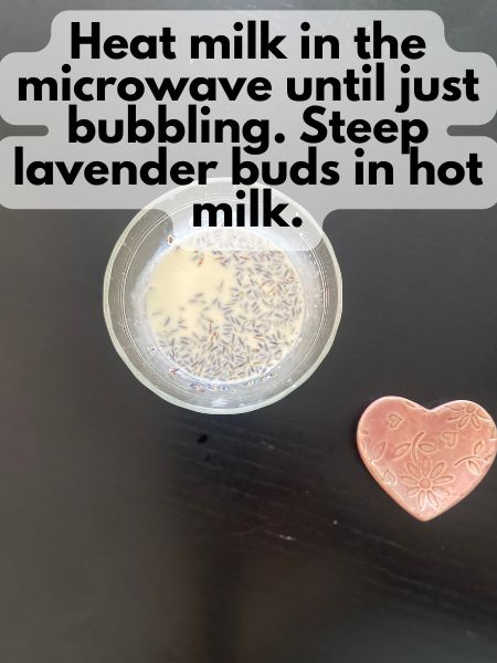 hot milk with lavender buds steeping