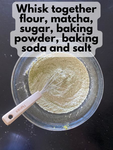 whisked together dry ingredients for matcha pancakes