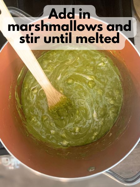 melted marshmallows with matcha powder and browned butter