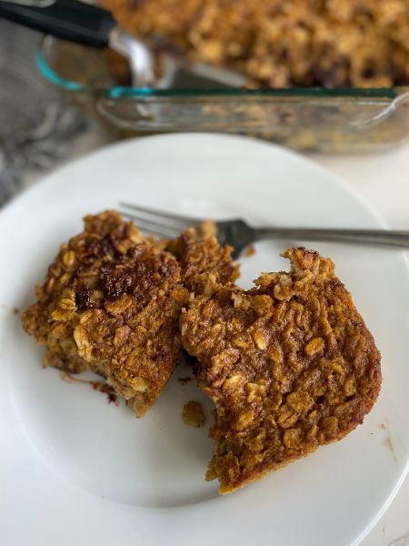baked pumpkin oatmeal on a plate