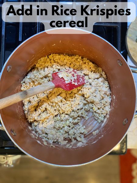 cereal mixed into melted marshmallows