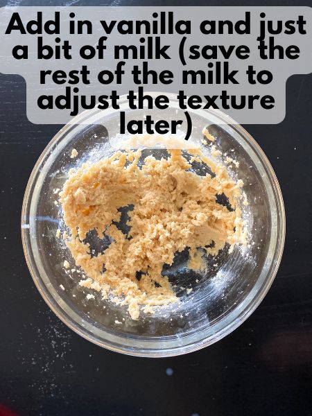 vanilla and milk mixed in with creamed butter and sugars