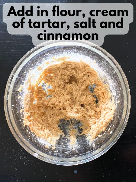 dry ingredients mixed with butter, sugars, vanilla and milk