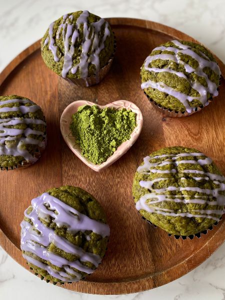 vegan lavender matcha muffins