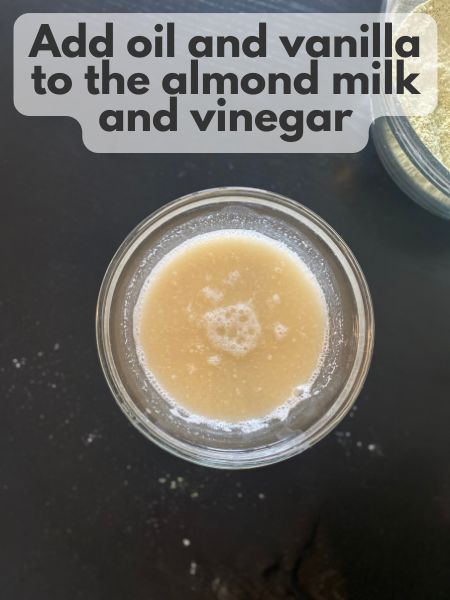 mixed wet ingredients vegan matcha lavender muffins