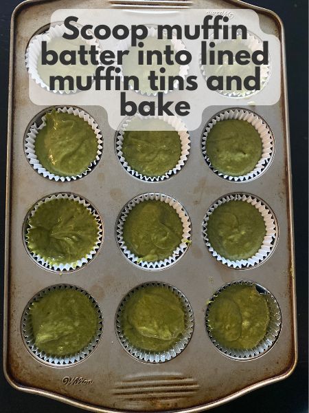 vegan matcha muffin batter in a muffin pan