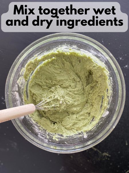 vegan matcha donut batter in a bowl