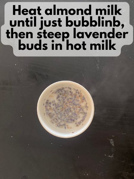 lavender steeping in hot almond milk