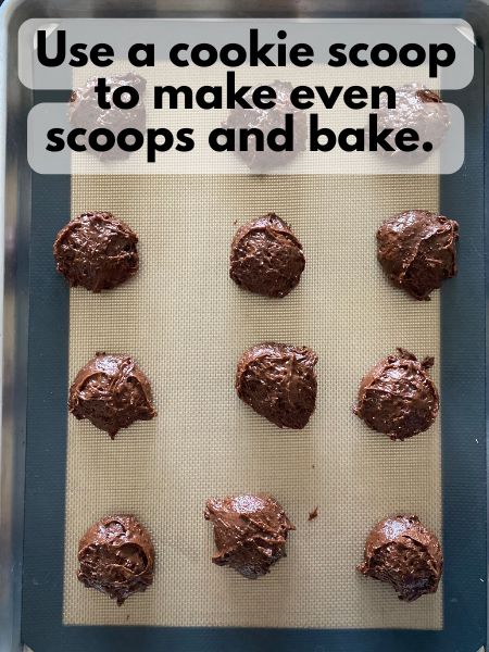 whoopie pie batter scooped onto a baking sheet