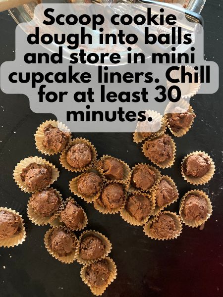 double chocolate cookie dough scooped and served in mini cupcake liners