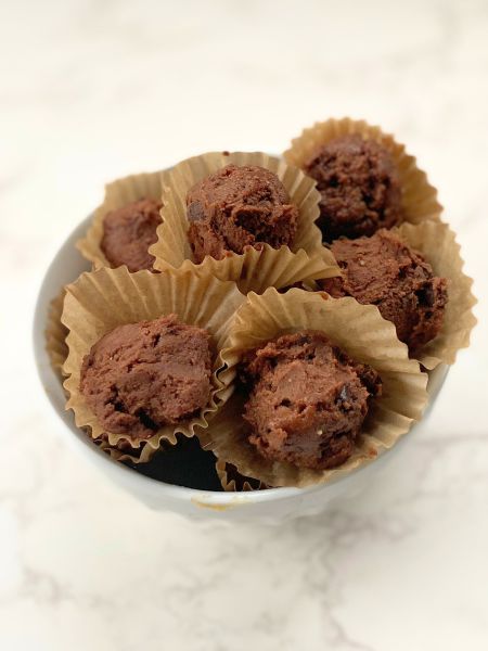 double chocolate cookie dough balls in a ball