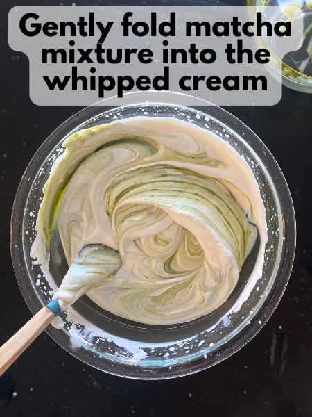 folding matcha mixture into whipped cream