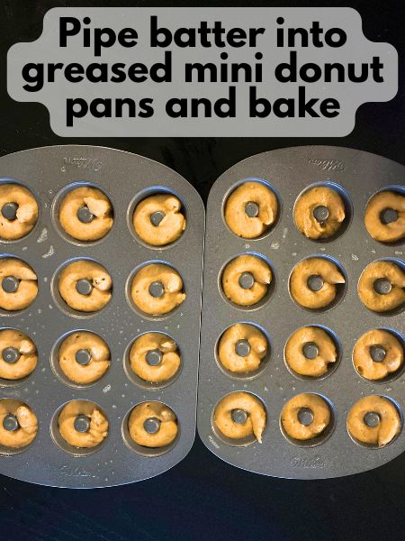 pumpkin mini donut batter piped in mini donut an