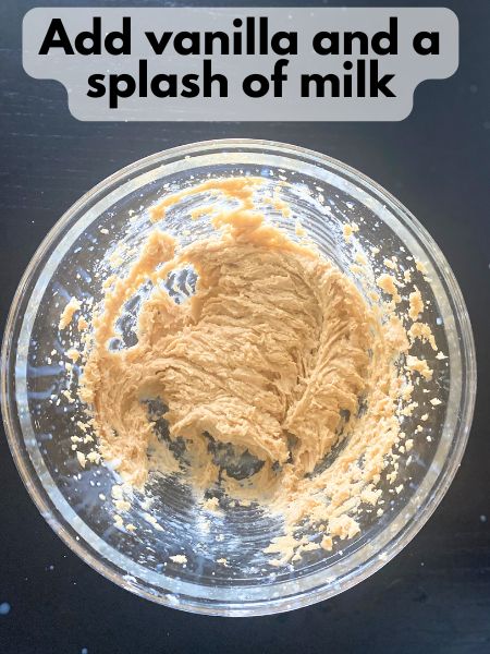 vanilla and milk mixed in with creamed butter, sugars and peanut butter